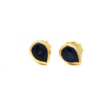 9K Yellow Gold Pear Shaped Blue Sapphire Gemstone Gold Stud Earring