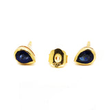 9K Yellow Gold Pear Shaped Blue Sapphire Gemstone Gold Stud Earring