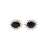 14K Yellow Gold Natural Blue Sapphire Oval Cut Gemstone With Diamond Stud Earring