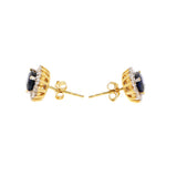 14K Yellow Gold Natural Blue Sapphire Oval Cut Gemstone With Diamond Stud Earring