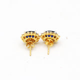 14K Yellow Gold Natural Blue Sapphire Oval Cut Gemstone With Diamond Stud Earring