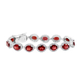Silver Garnet Gemstone And CZ Stone Bracelet