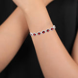 Silver Garnet Gemstone And CZ Stone Bracelet