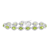 Natural Peridot Gemstone & CZ Stone 925 Silver Bracelet