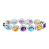 Natural Multi Gemstone & CZ Stone 925 Silver Bracelet