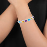 Natural Multi Gemstone & CZ Stone 925 Silver Bracelet