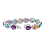 Natural Multi Gemstone & CZ Stone 925 Silver Bracelet