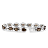 Smoky Topaz & CZ Stone 925 Silver Bracelet