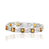 Rectangle Golden Citrine Gemstone & CZ 925 Silver Bracelet