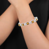 Rectangle Golden Citrine Gemstone & CZ 925 Silver Bracelet