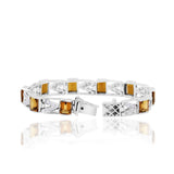 Rectangle Golden Citrine Gemstone & CZ 925 Silver Bracelet
