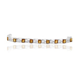 Rectangle Golden Citrine Gemstone & CZ 925 Silver Bracelet