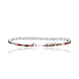 Multi Color Tourmaline Gemstone 925 Silver Bracelet