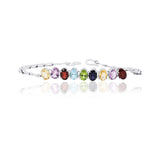 Natural Multi Gemstone 925 Silver Bracelet