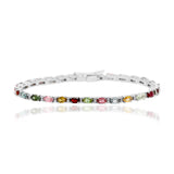 Silver Cubic Zirconia & Natural Multi Gemstone Bracelet
