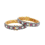 Natural Ruby And Polki Diamond Gemstone 925 Silver Bangle Pair