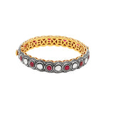 Natural Ruby And Polki Diamond Gemstone 925 Silver Bangle Pair