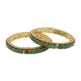 Silver Emerald Gemstone And Diamond Gold Plated Bangle Pair