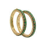 Silver Emerald Gemstone And Diamond Gold Plated Bangle Pair