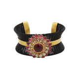 Designer Ruby And Polki Diamond 925 Silver Bracelet