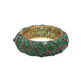 Natural Emerald And Diamond 925 Silver Bangle Bracelet