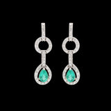 Natural Emerald Gemstone And Diamond 18k White Gold Dangle Earring