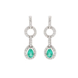 Natural Emerald Gemstone And Diamond 18k White Gold Dangle Earring