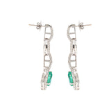 Natural Emerald Gemstone And Diamond 18k White Gold Dangle Earring