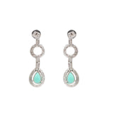 Natural Emerald Gemstone And Diamond 18k White Gold Dangle Earring