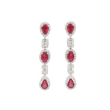 18K White Gold Natural Ruby Gemstone With Diamond Drop Earring