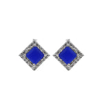 Sqaure Shaped Blue Stone Ring Earring Pendant Set For Womens