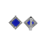 Sqaure Shaped Blue Stone Ring Earring Pendant Set For Womens