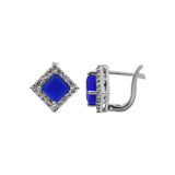 Sqaure Shaped Blue Stone Ring Earring Pendant Set For Womens