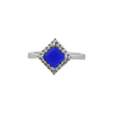Sqaure Shaped Blue Stone Ring Earring Pendant Set For Womens