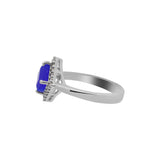 Sqaure Shaped Blue Stone Ring Earring Pendant Set For Womens