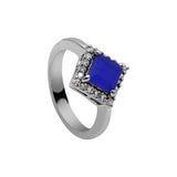 Sqaure Shaped Blue Stone Ring Earring Pendant Set For Womens