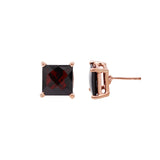 925 Sterling Silver Square Shaped Natural Red Garnet Gemstone Stud Earring