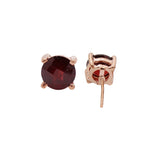 925 Sterling Silver Round Shaped Red Garnet Gemstone Stud Earring