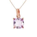925 Sterling Silver Natural Amethyst Cushion Shaped Rose Gold Plated Pendant