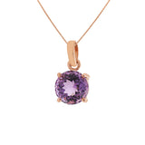 Handmade 925 Sterling Silver Natural Amethyst Round Cut Gemstone Rose Gold Plated Pendant