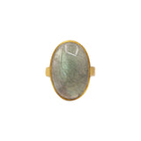925 Sterling Silver Labradorite Gemstone Gold Plated Ring