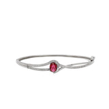 Silver Pink Stone And Cubic Zirconia Bangle Bracelet