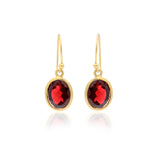 Oval Shaped Natural Garnet Gemstone 925 Sterling Silver Gold Plated Drop Earring