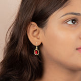 Oval Shaped Natural Garnet Gemstone 925 Sterling Silver Gold Plated Drop Earring