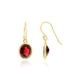 Oval Shaped Natural Garnet Gemstone 925 Sterling Silver Gold Plated Drop Earring