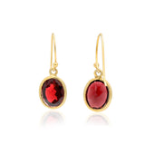 Oval Shaped Natural Garnet Gemstone 925 Sterling Silver Gold Plated Drop Earring
