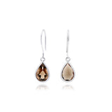 Pear Shaped Solid 925 Sterling Silver Smoky Topaz Gemstone Drop Earring