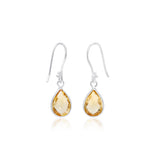 Pear Shaped 925 Sterling Silver Natural Yellow Citrine Gemstone Earring