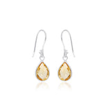Pear Shaped 925 Sterling Silver Natural Yellow Citrine Gemstone Earring