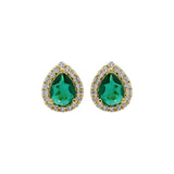 Yellow Gold Plated Pear Emerald Earring And Pendant Set